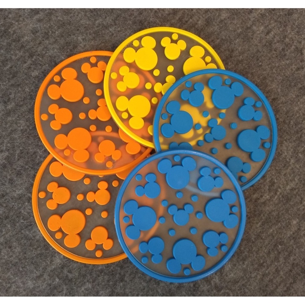 DISNEY Mickey Mouse Silicone Coasters Set/5 Mickey Ears Dots 3 Colors Stackable